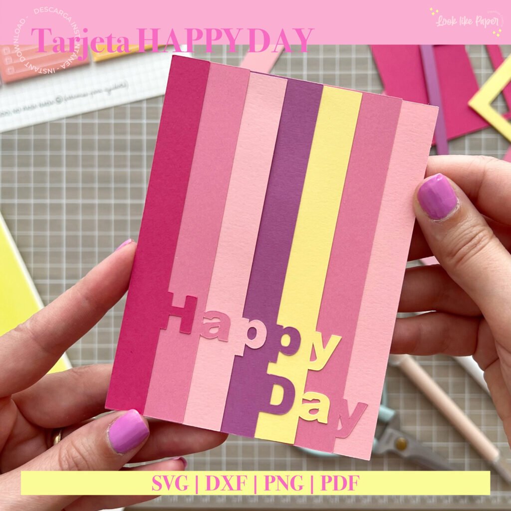 Tarjeta HAPPY DAY para descargar GRATIS en SVG, PNG, DXF y PDF